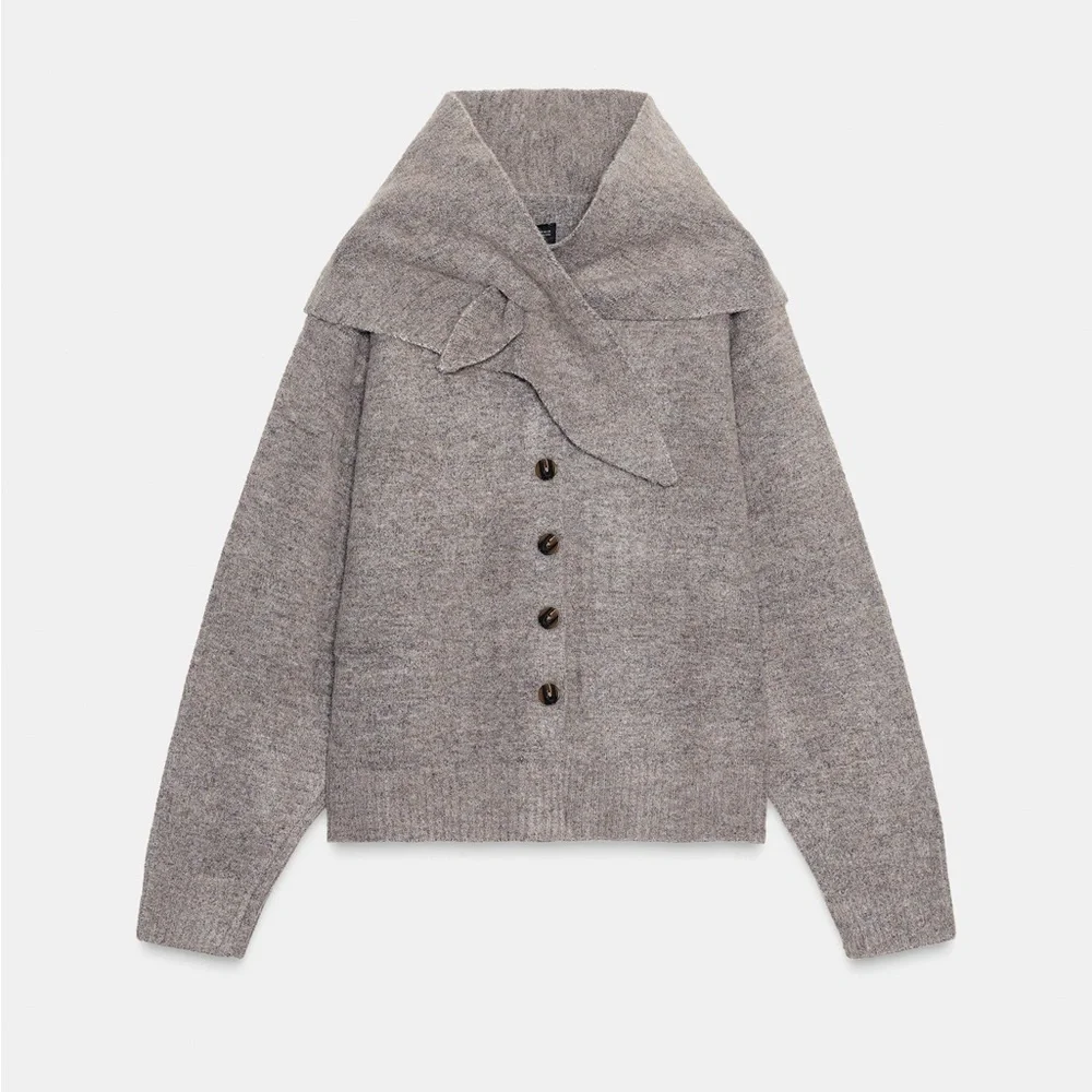 ZARA SCARF KNIT CARDIGAN - Picture 7 of 12